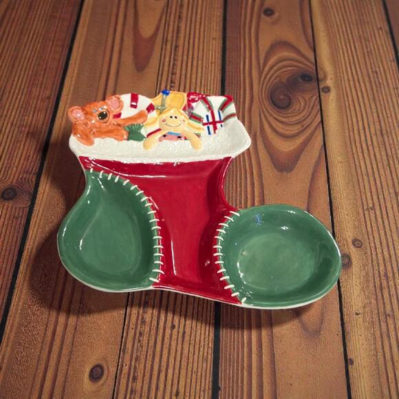 Fitz and Floyd Essentials Holiday Children's Set Stocking 3 Sectioned Server - Picture 4 of 5